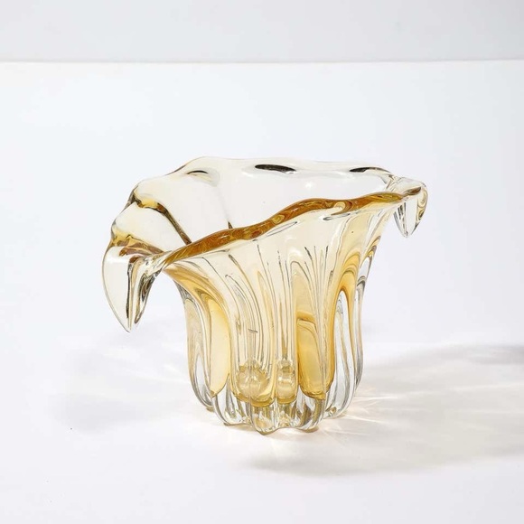 Murano Other - Mid-Century Modernist Hand-Blown Murano Glass Fluted Vase in Citrine​​
